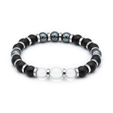 Men's Determination and Focus Bracelet with Onyx Matte, Clear Quartz Matte, Hematite and Silver Steel